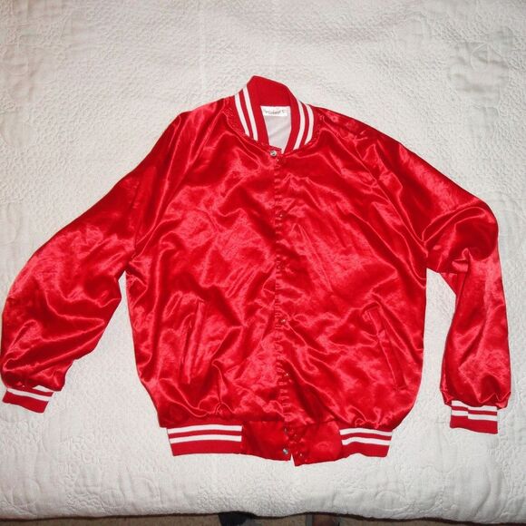 Red Satin Jacket Auburn UNISEX USA New Deadstock Vintage EXCELLENT - Picture 1 of 6